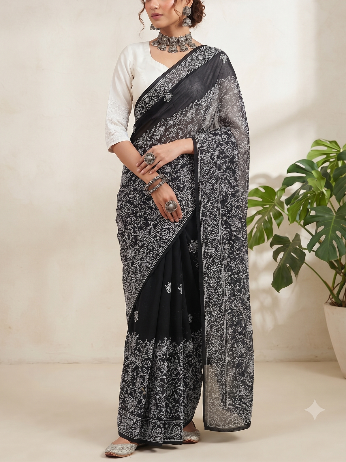 Black Chikankari Saree – Half Jaal – The Hijab Fairy (1 of 6)