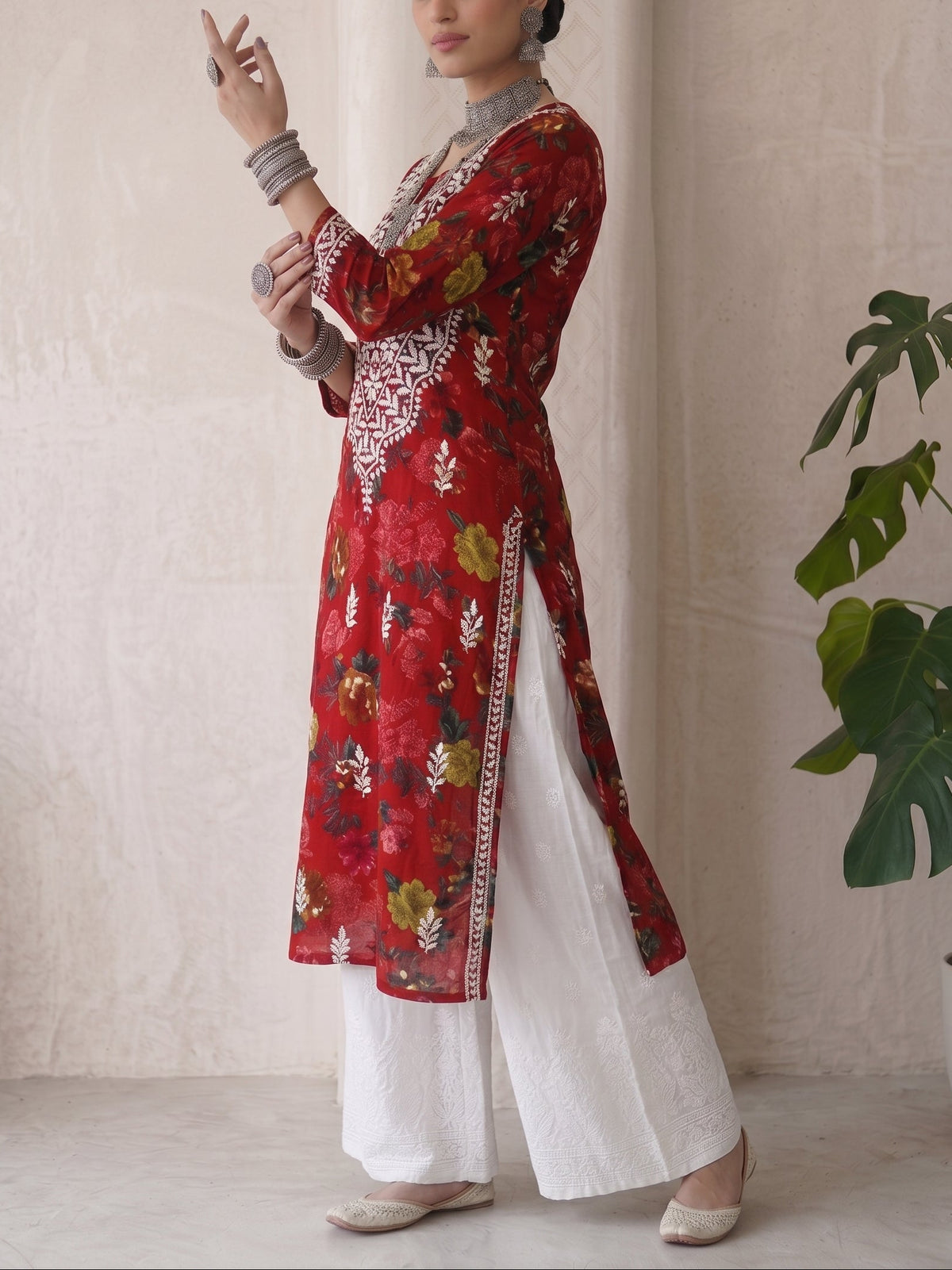 Red Chikankari-Print Rayon Kurti – Design A – The Hijab Fairy (2 of 10)