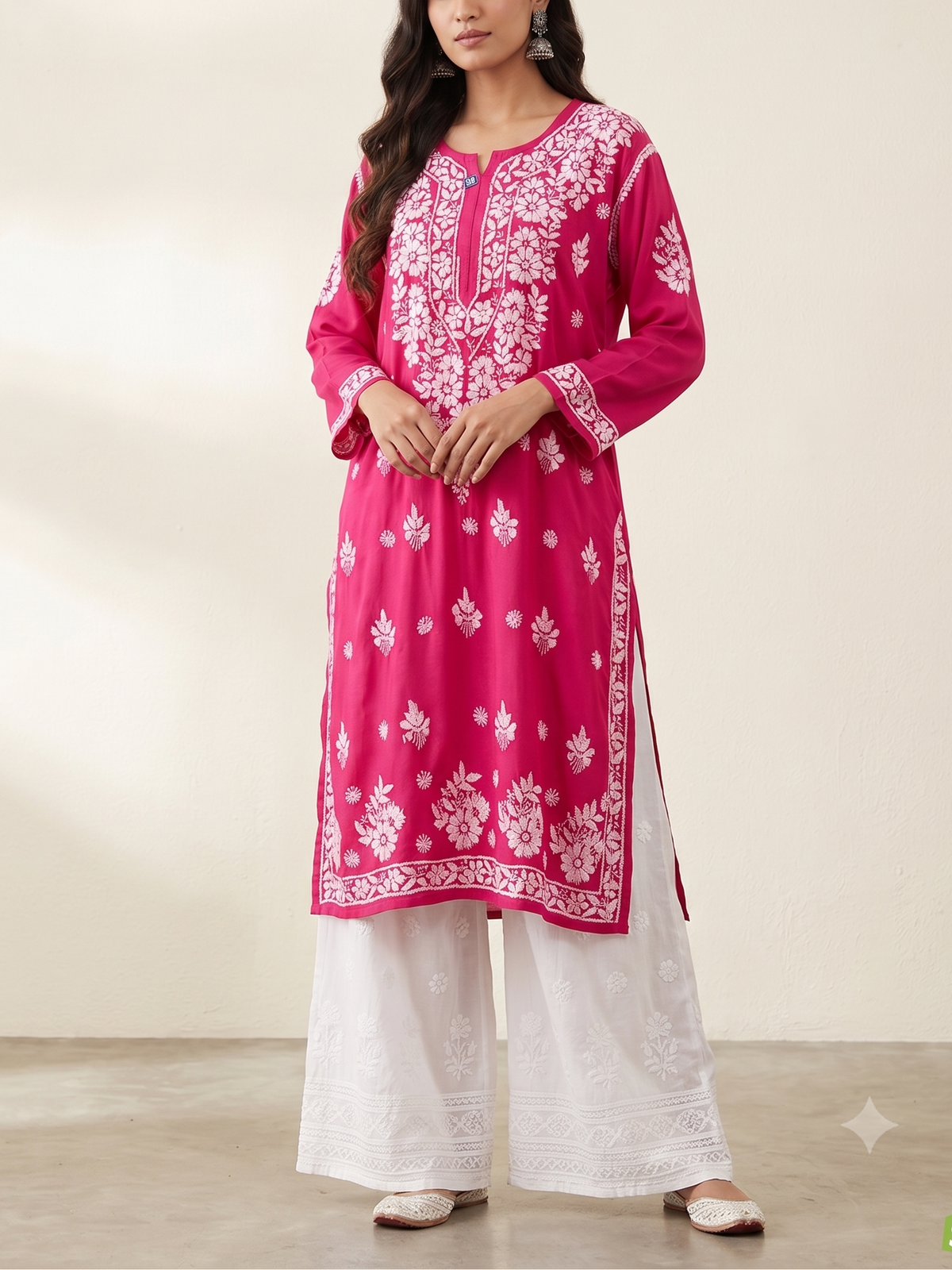 Hot Pink Chikankari Modal Straight Kurta – The Hijab Fairy (1 of 10)