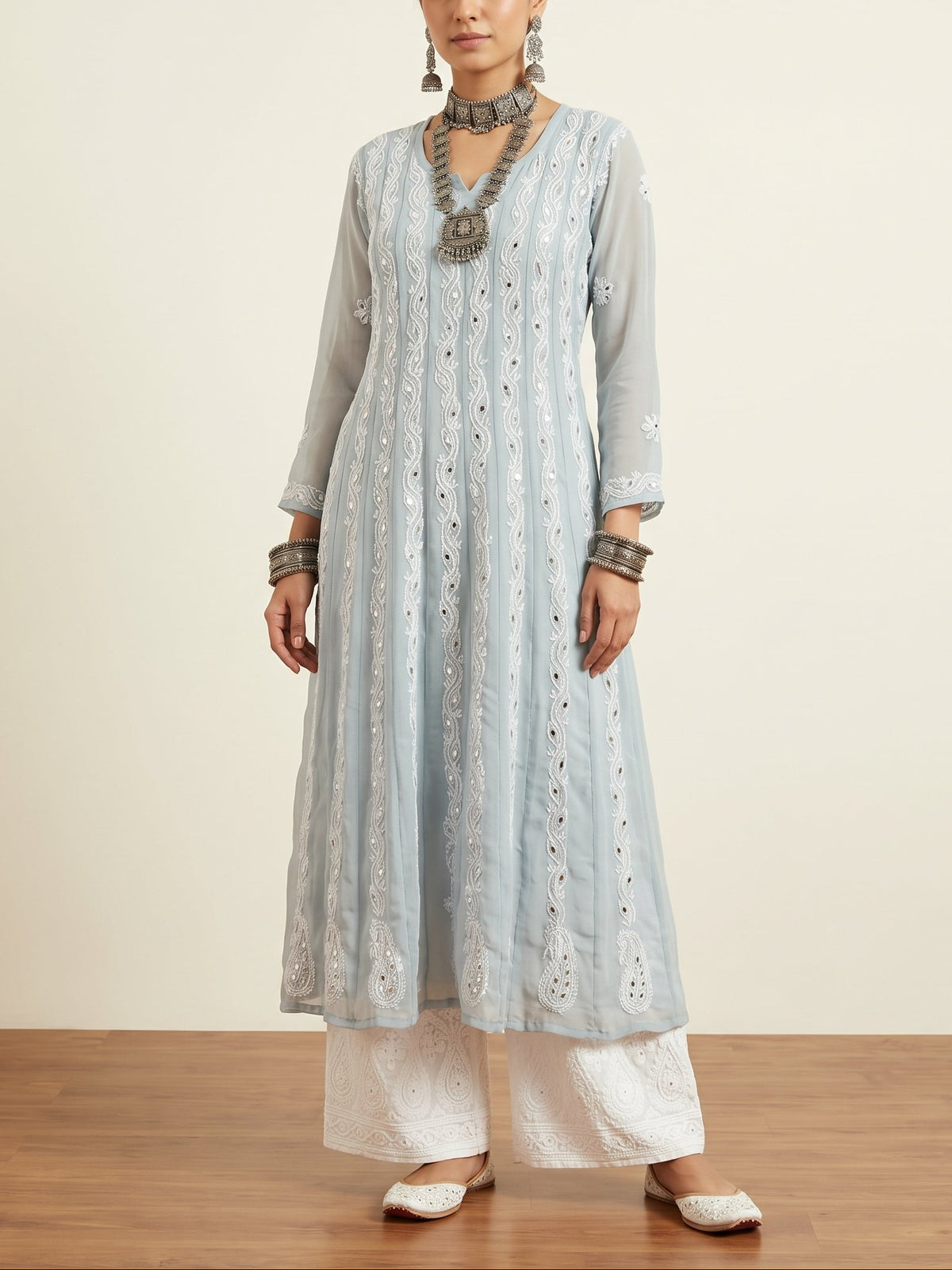 Grey Chikankari Georgette Mirror Work Anarkali – The Hijab Fairy (1 of 3)