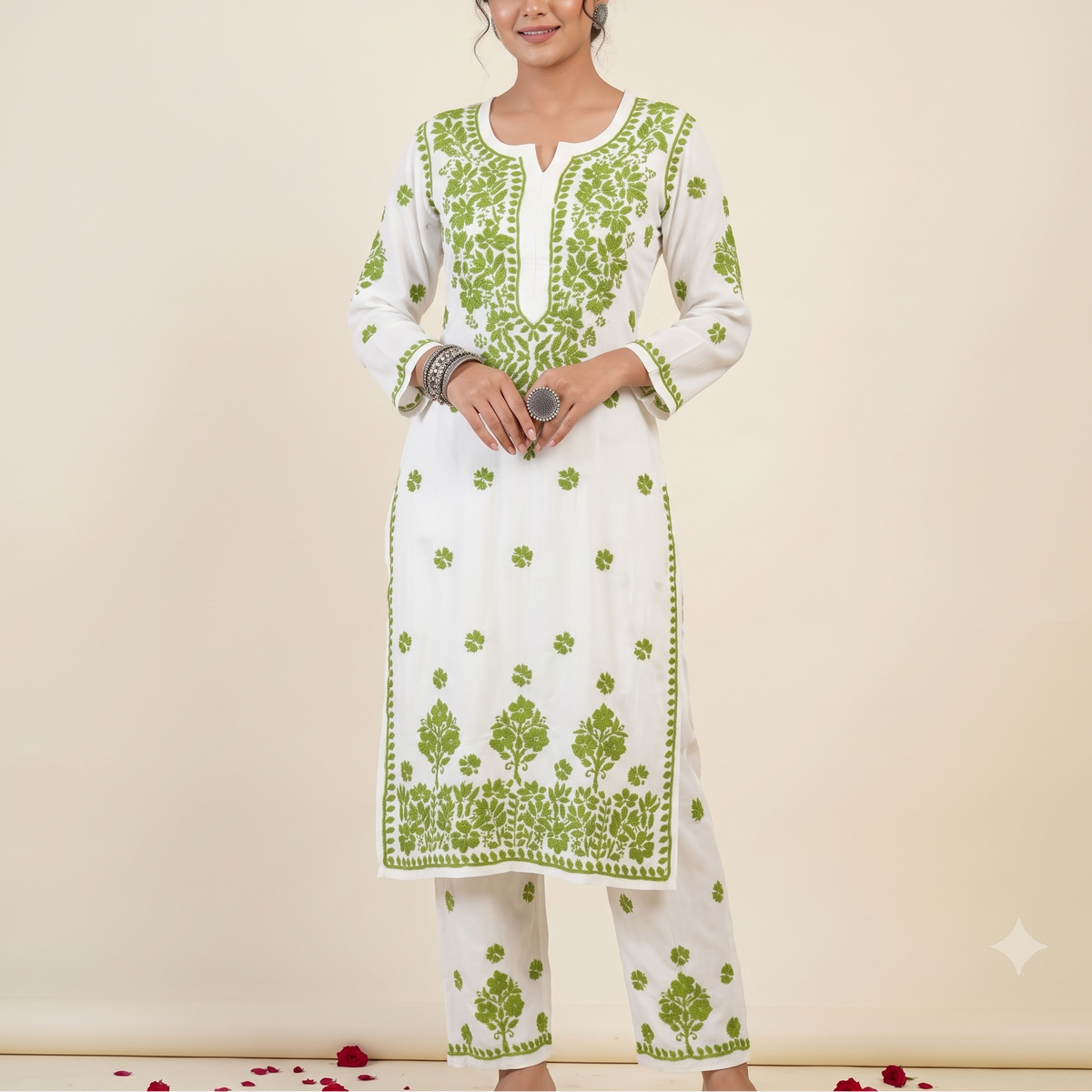 Light Green Chikankari Modal 2-Piece Set – The Hijab Fairy (1 of 7)