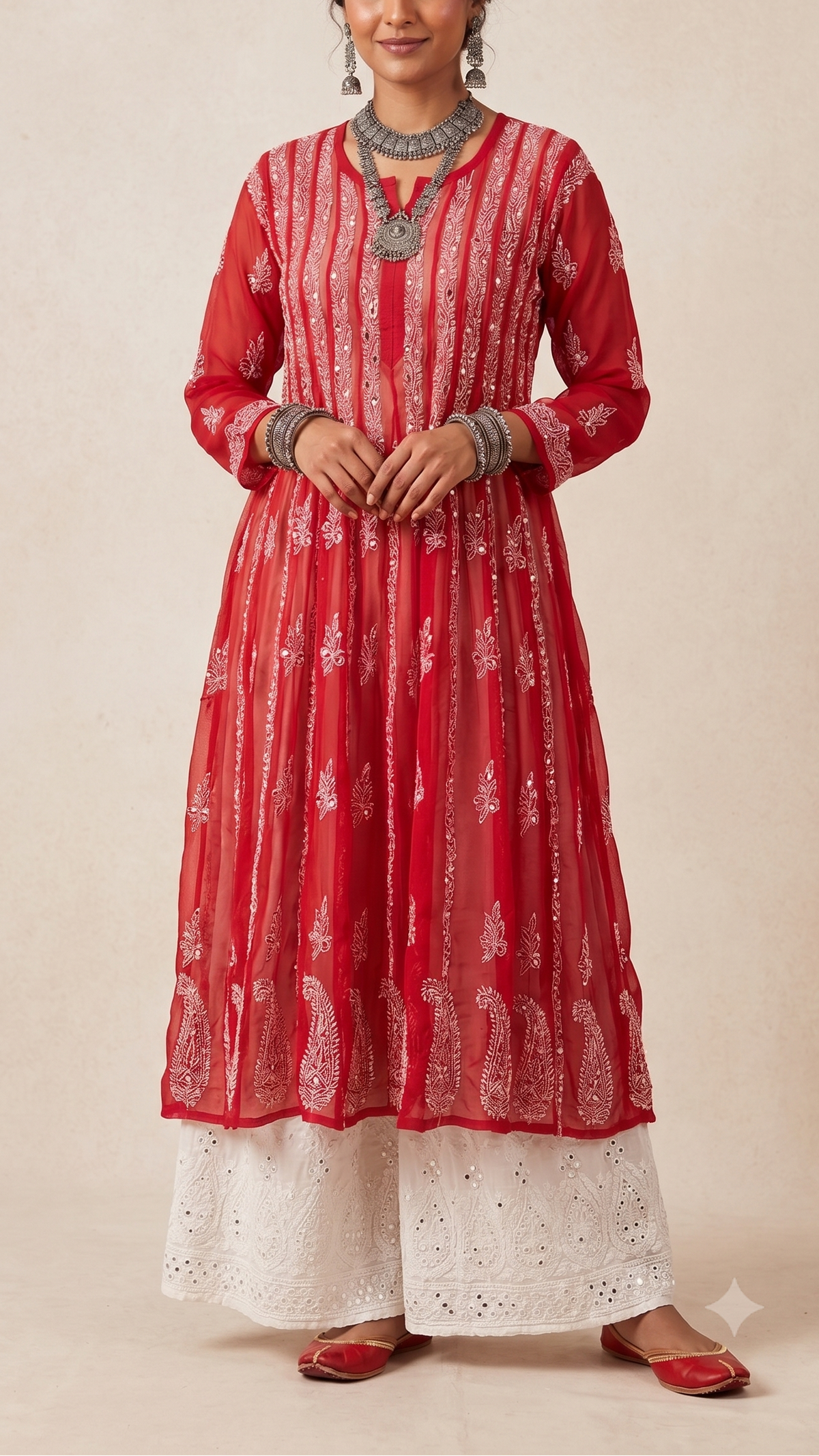 Red Chikankari Georgette Mirror Work Anarkali – 56 Kali – The Hijab Fairy (1 of 4)
