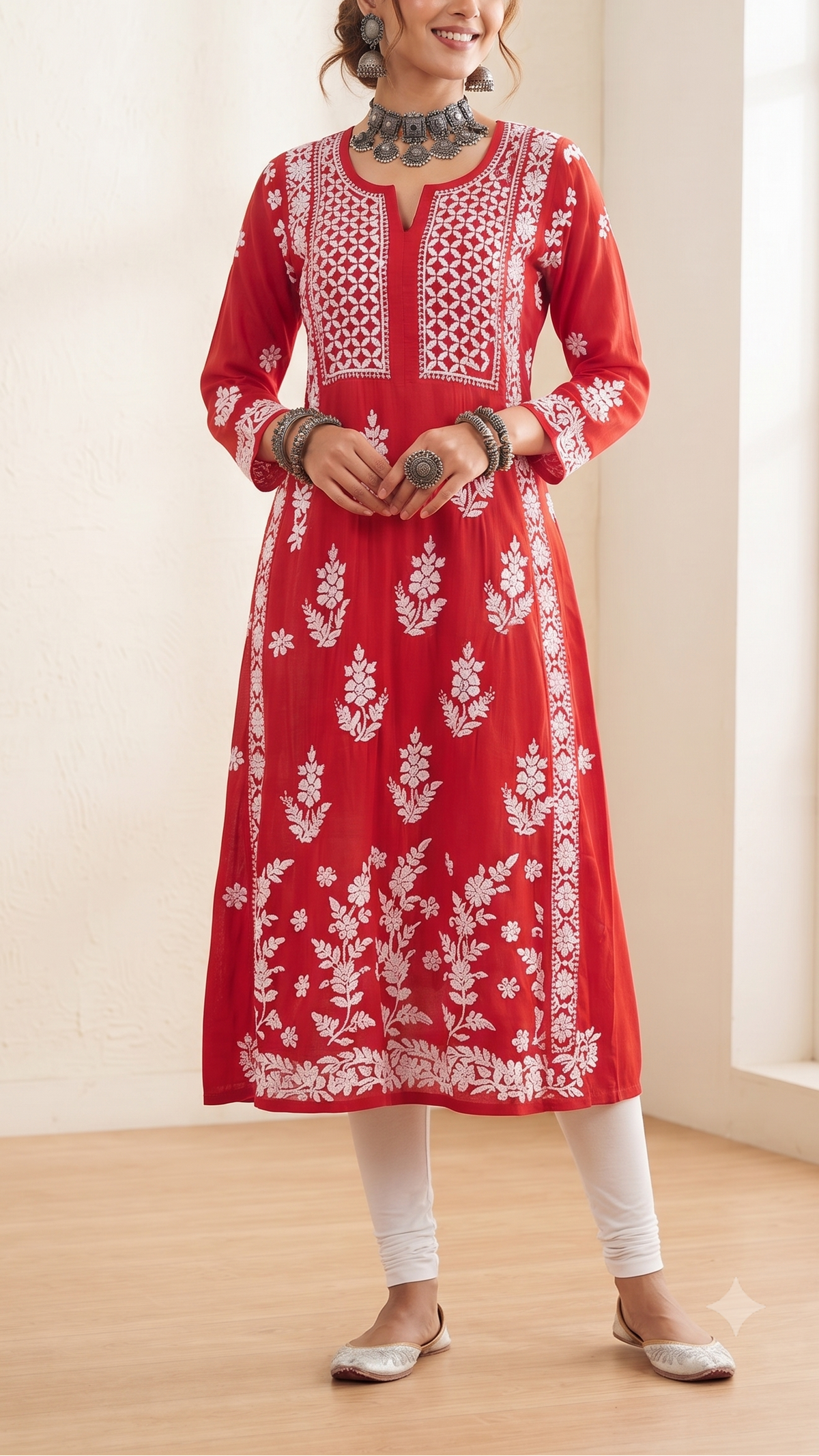 Red Chikankari Modal A-Line Frock – The Hijab Fairy (1 of 5)
