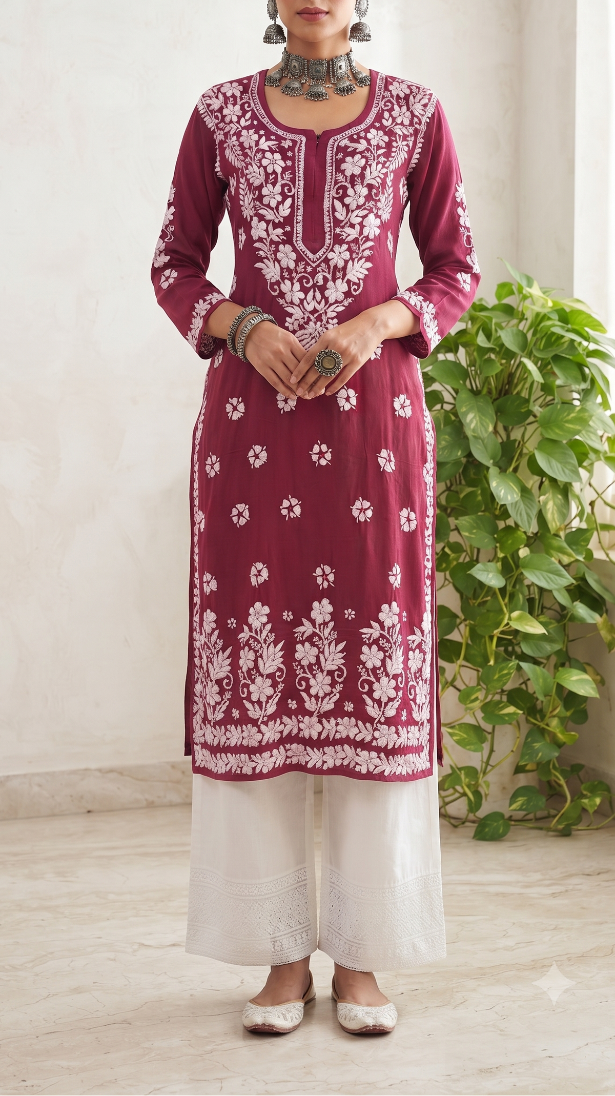 Maroon Chikankari Modal Straight Kurta – The Hijab Fairy (1 of 6)