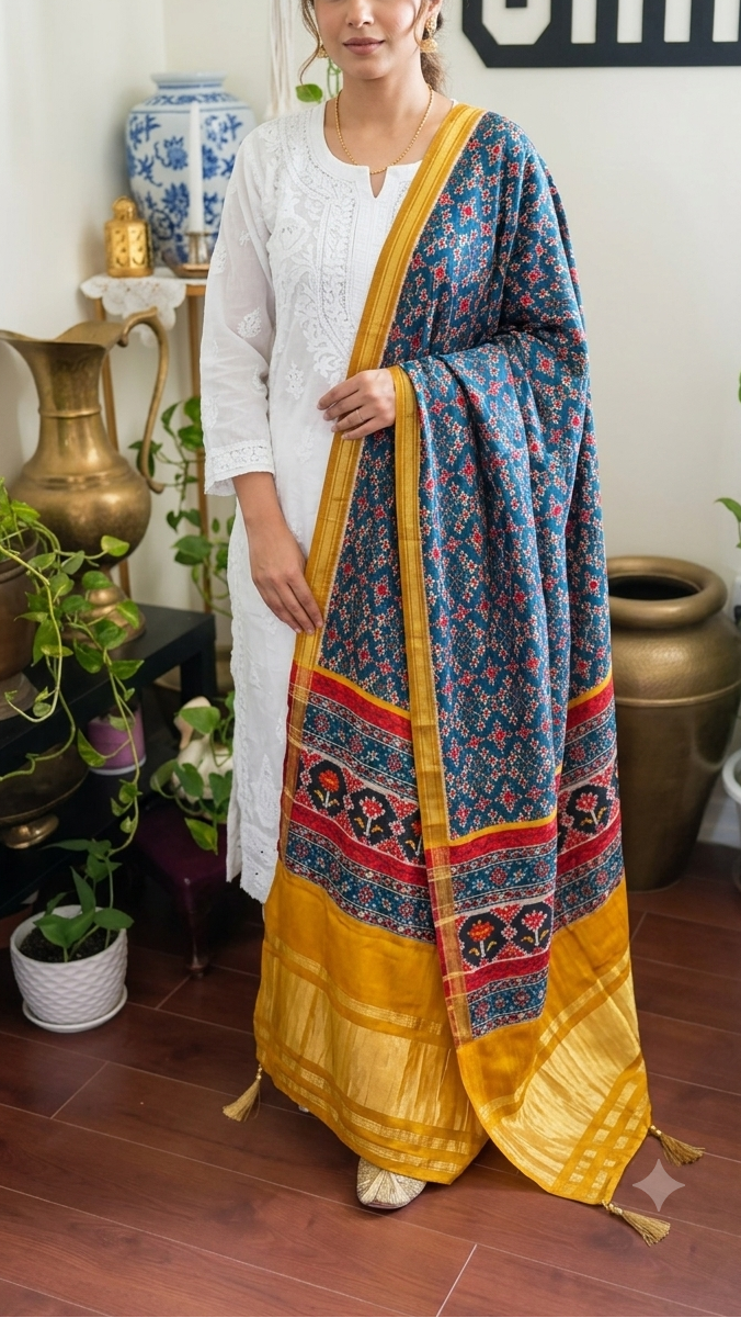 Blue Patan Patola Silk Dupatta – The Hijab Fairy (1 of 6)