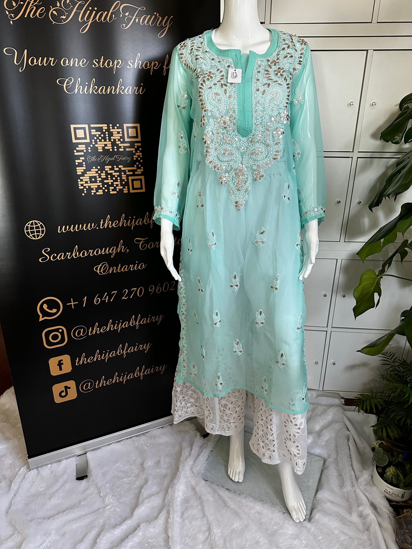 Georgette Gota Work Kurti - Firozi Green