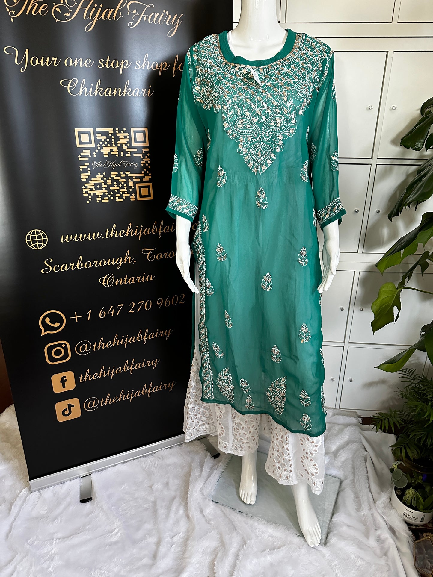 Georgette Gota Work Kurti - Turquoise Green