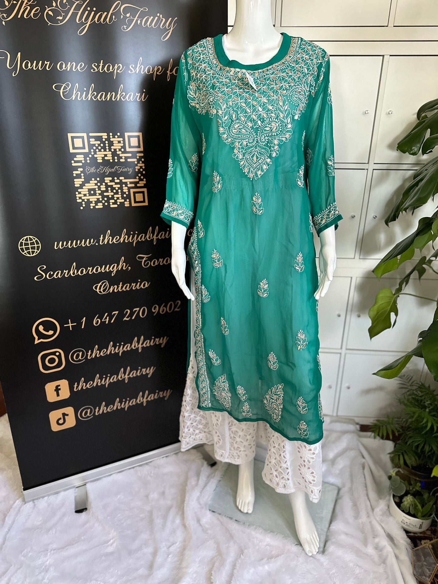 Georgette Gota Work Kurti - Turquoise Green