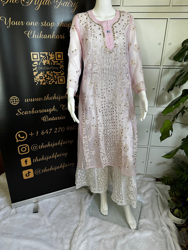 Georgette Gota Work Kurti - Pink