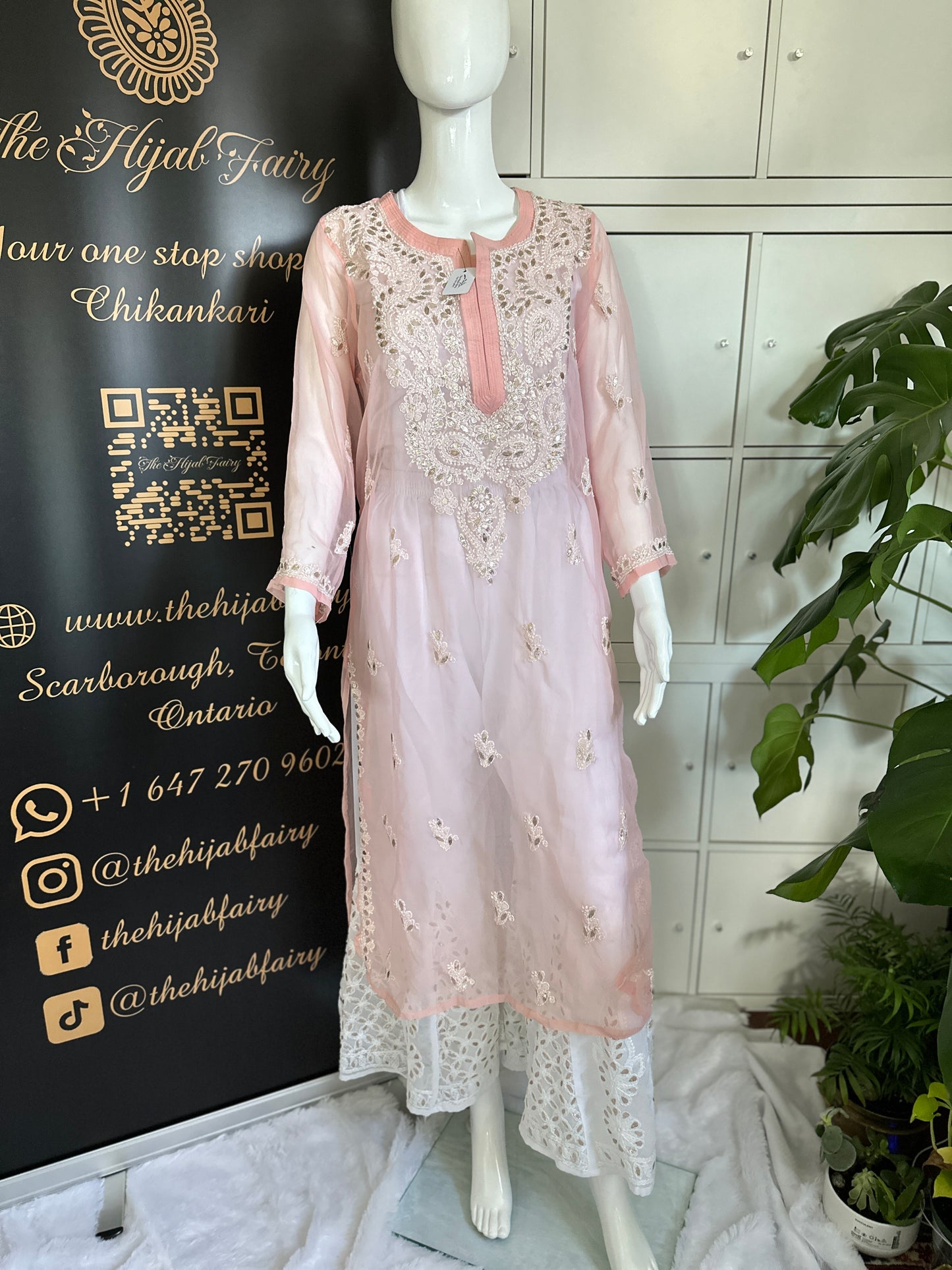 Georgette Gota Work Kurti - Light Peach