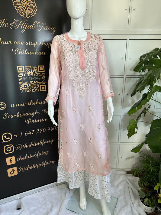 Georgette Gota Work Kurti  - Light Peach