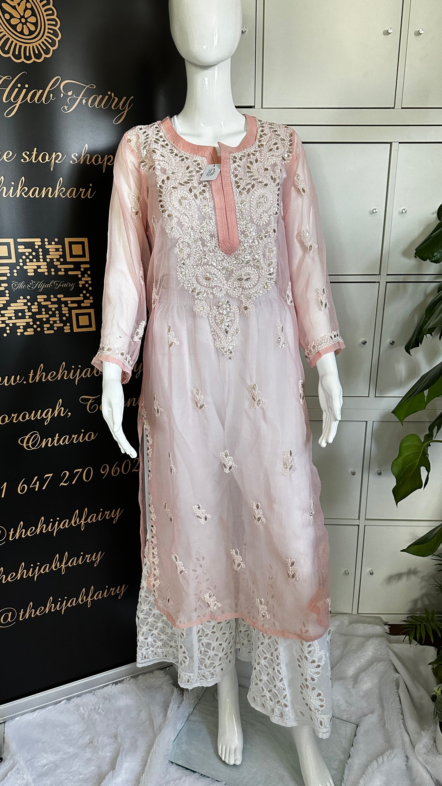 Georgette Gota Work Kurti - Light Peach