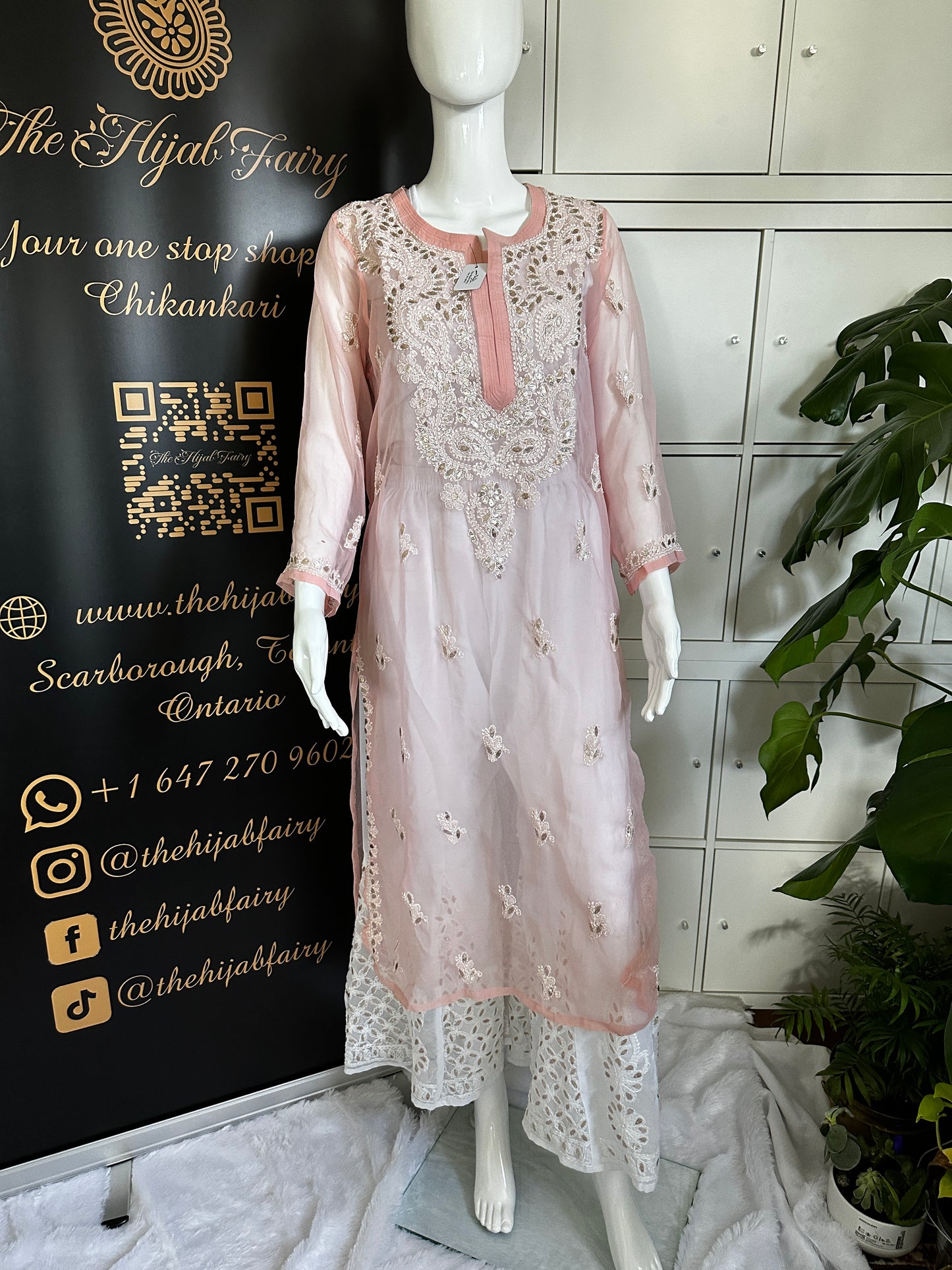 Georgette Gota Work Kurti - Light Peach