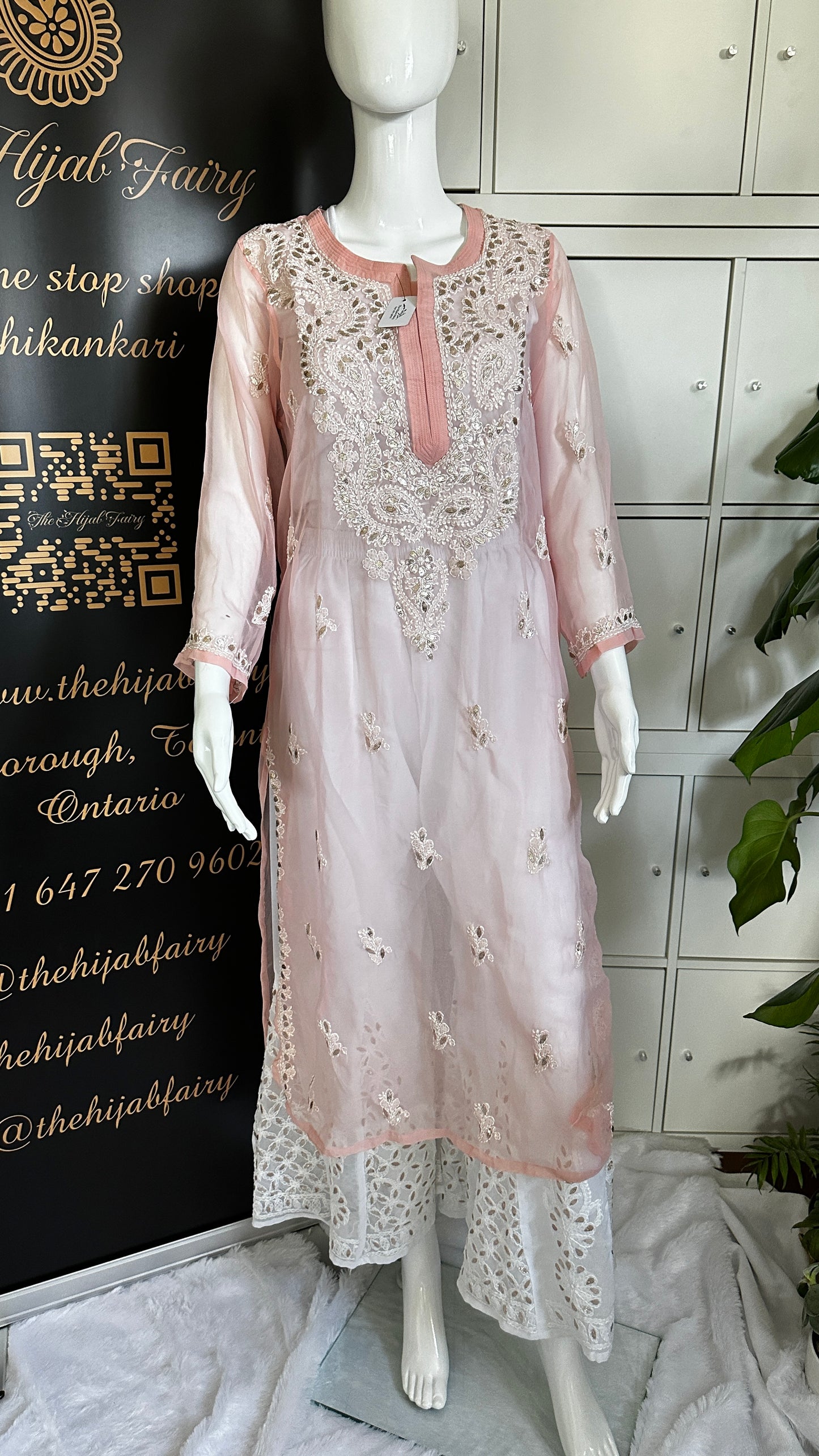 Georgette Gota Work Kurti - Light Peach