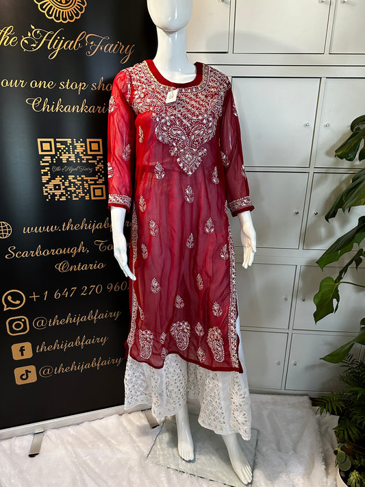 Georgette Gota Work Kurti - Red