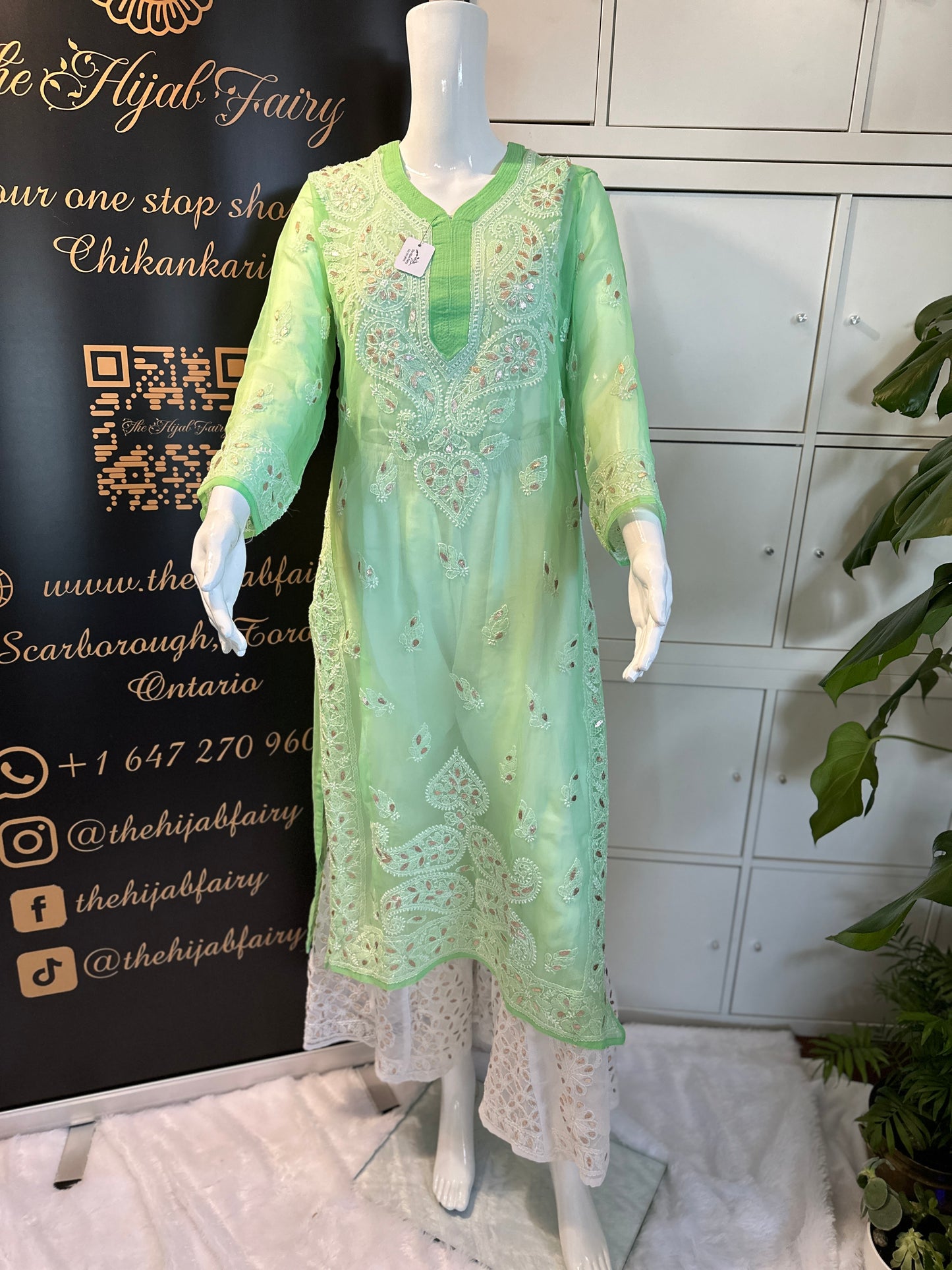 Georgette Gota Work Kurti - Light Green