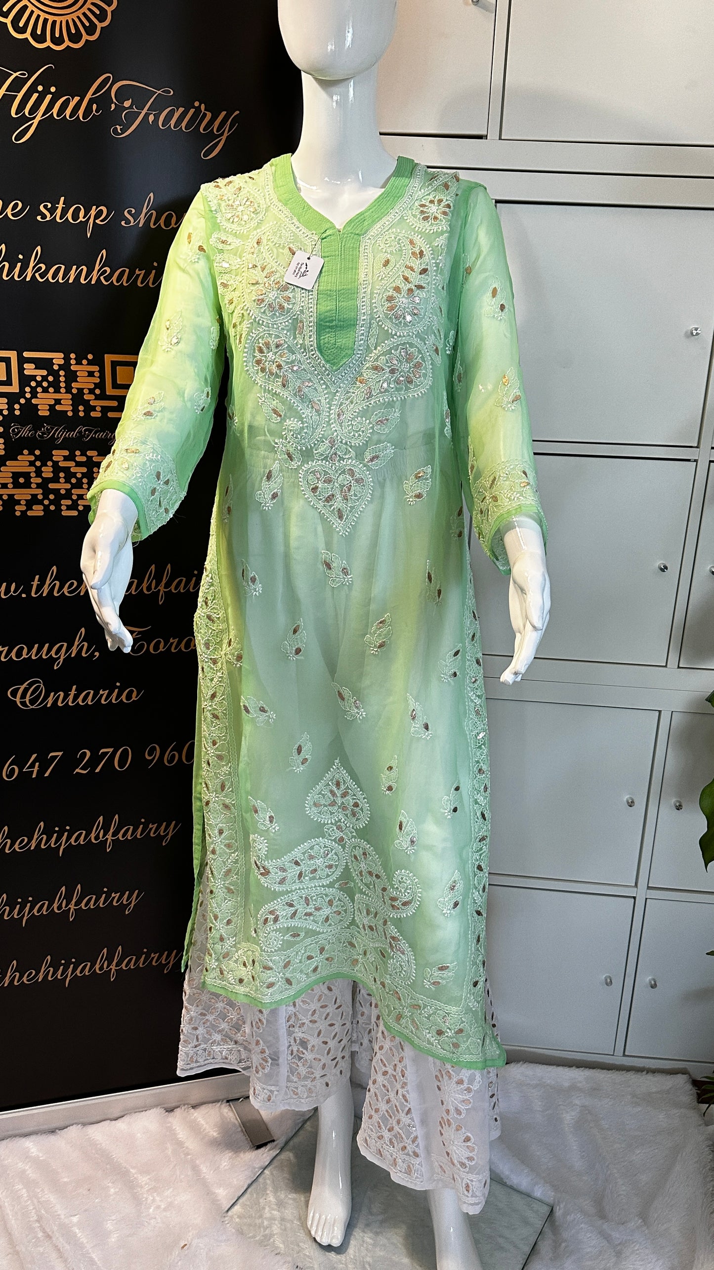 Georgette Gota Work Kurti - Light Green