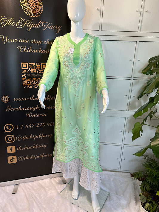 Georgette Gota Work Kurti - Light Green