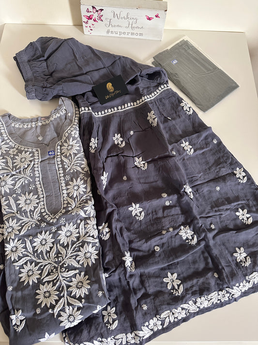 Gray - Viscose Gharara Set