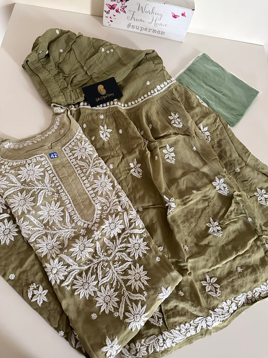 Olive Green - Viscose Gharara Set