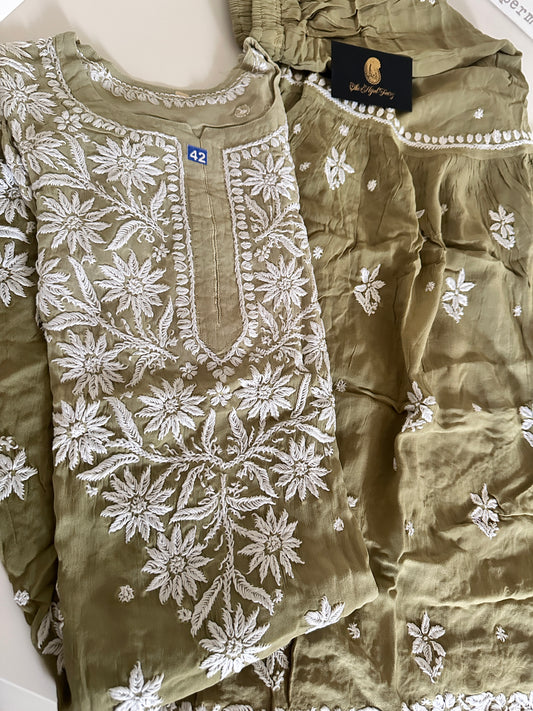 Olive Green - Viscose Gharara Set