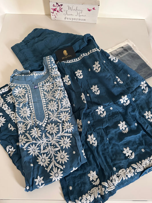 Teal Blue - Viscose Gharara Set