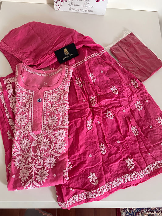 Pink - Viscose Gharara Set