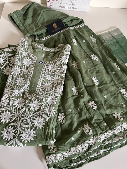 Green - Viscose Gharara Set