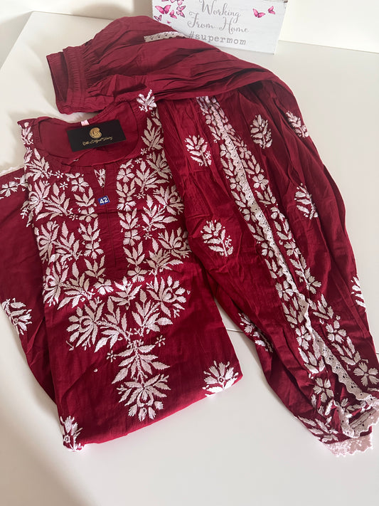 Maroon - Cotton Dhoti Co-ord Set