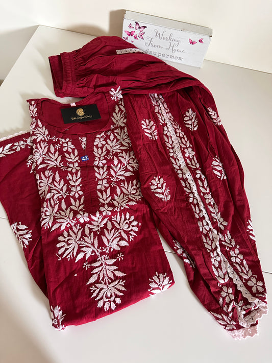 Maroon - Cotton Dhoti Co-ord Set