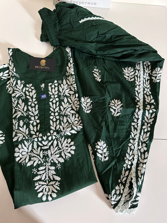 Dark Green - Cotton Dhoti Co-ord Set
