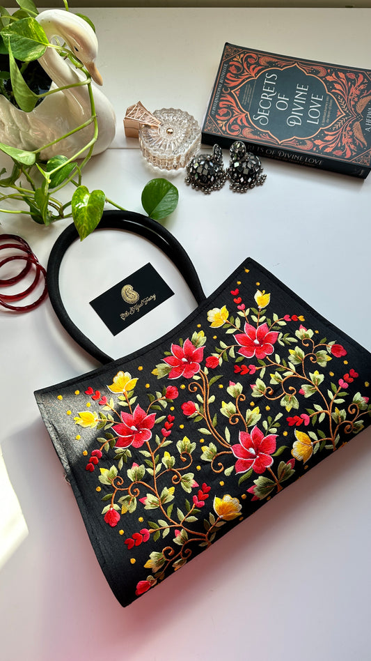 Parsi Gara Embroidered Purse - Black