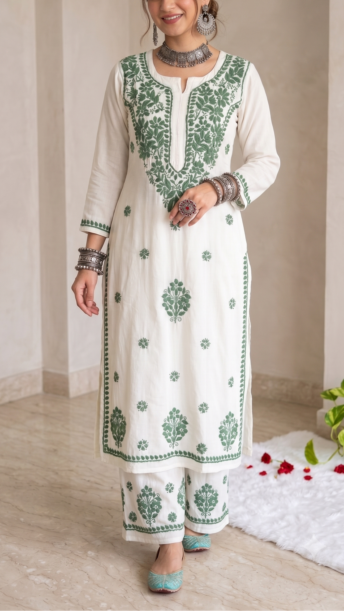 Dark Green Chikankari Modal 2-Piece Set – The Hijab Fairy (1 of 7)
