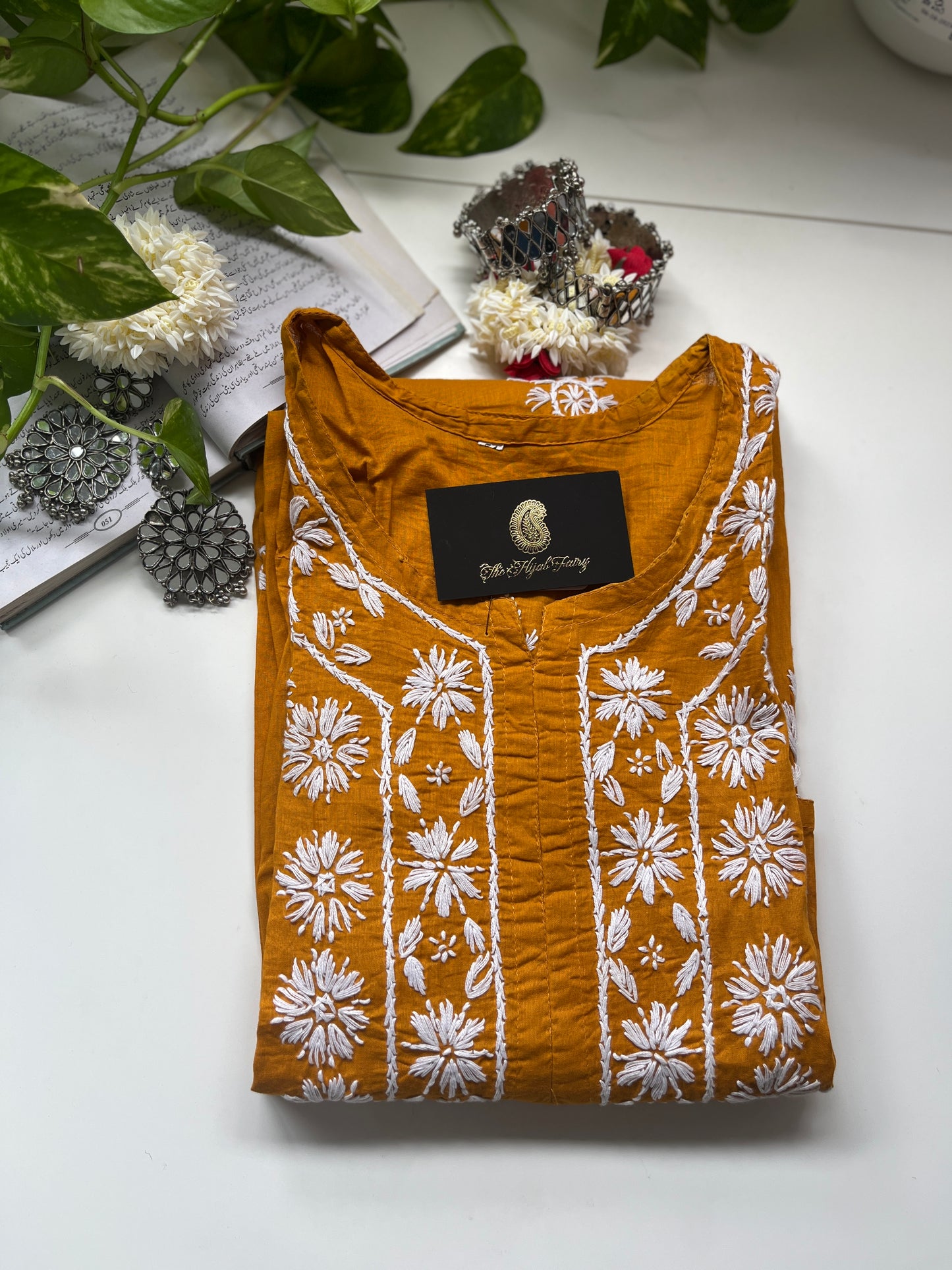 White on Mustard - Cotton Kurta