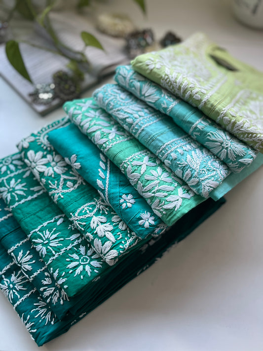 White on Light Green - Cotton Kurta