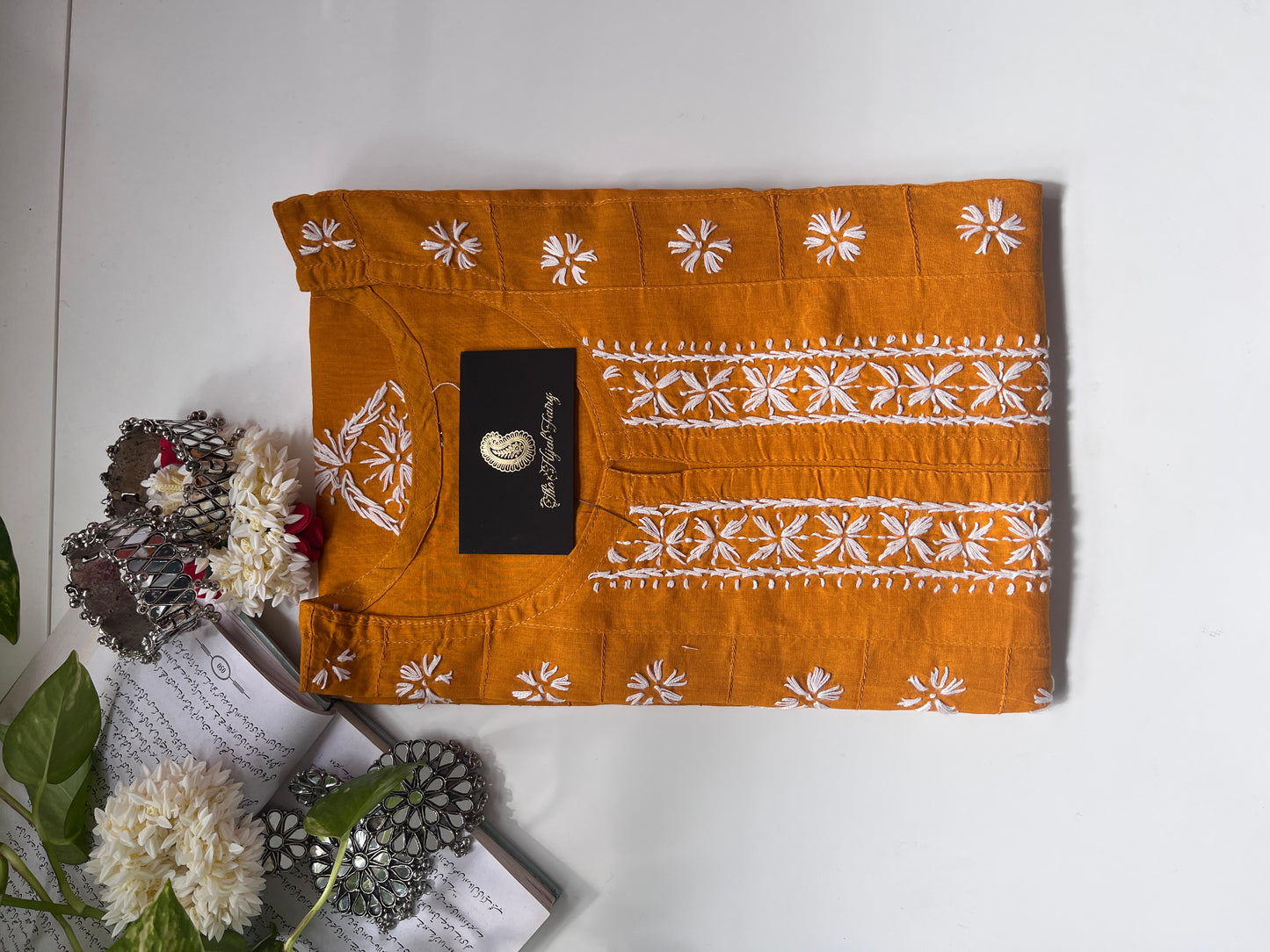 White on Mustard - Cotton Kurta