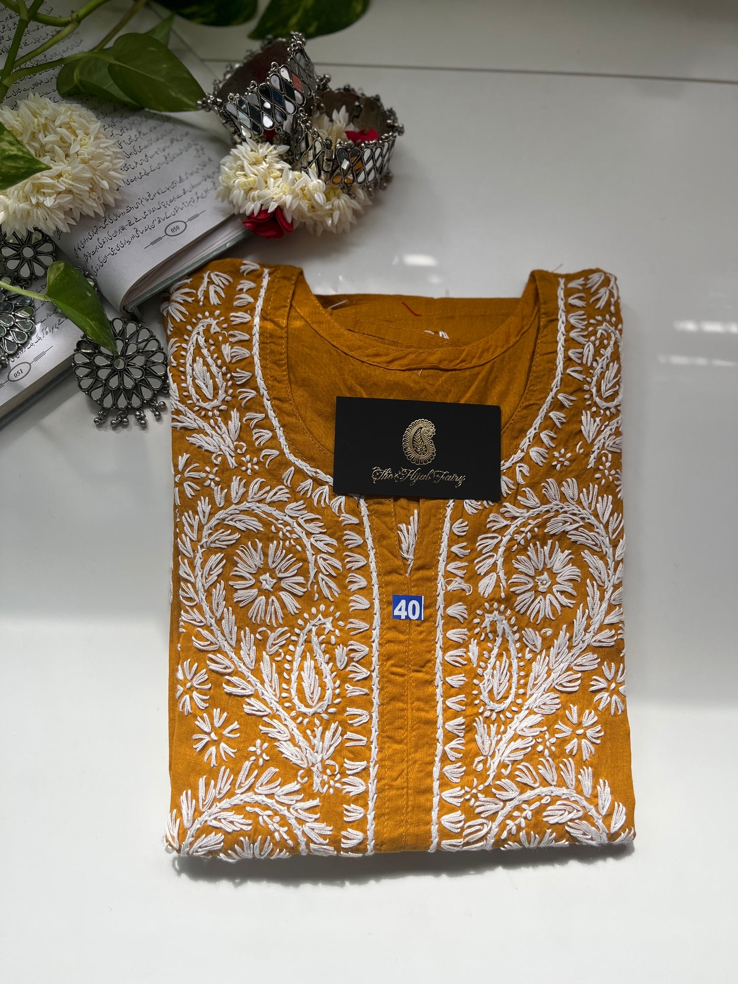 White on Mustard - Cotton Kurta