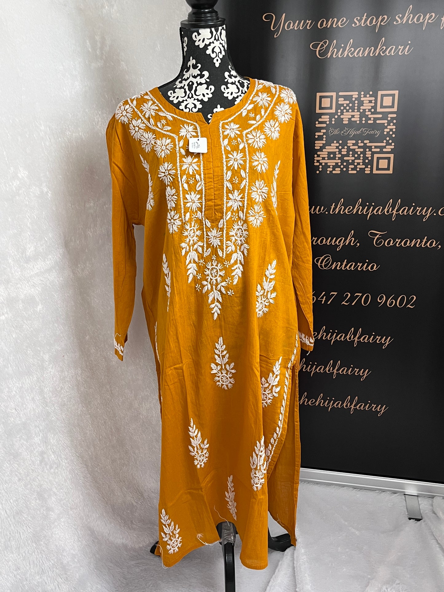 White on Mustard - Cotton Kurta