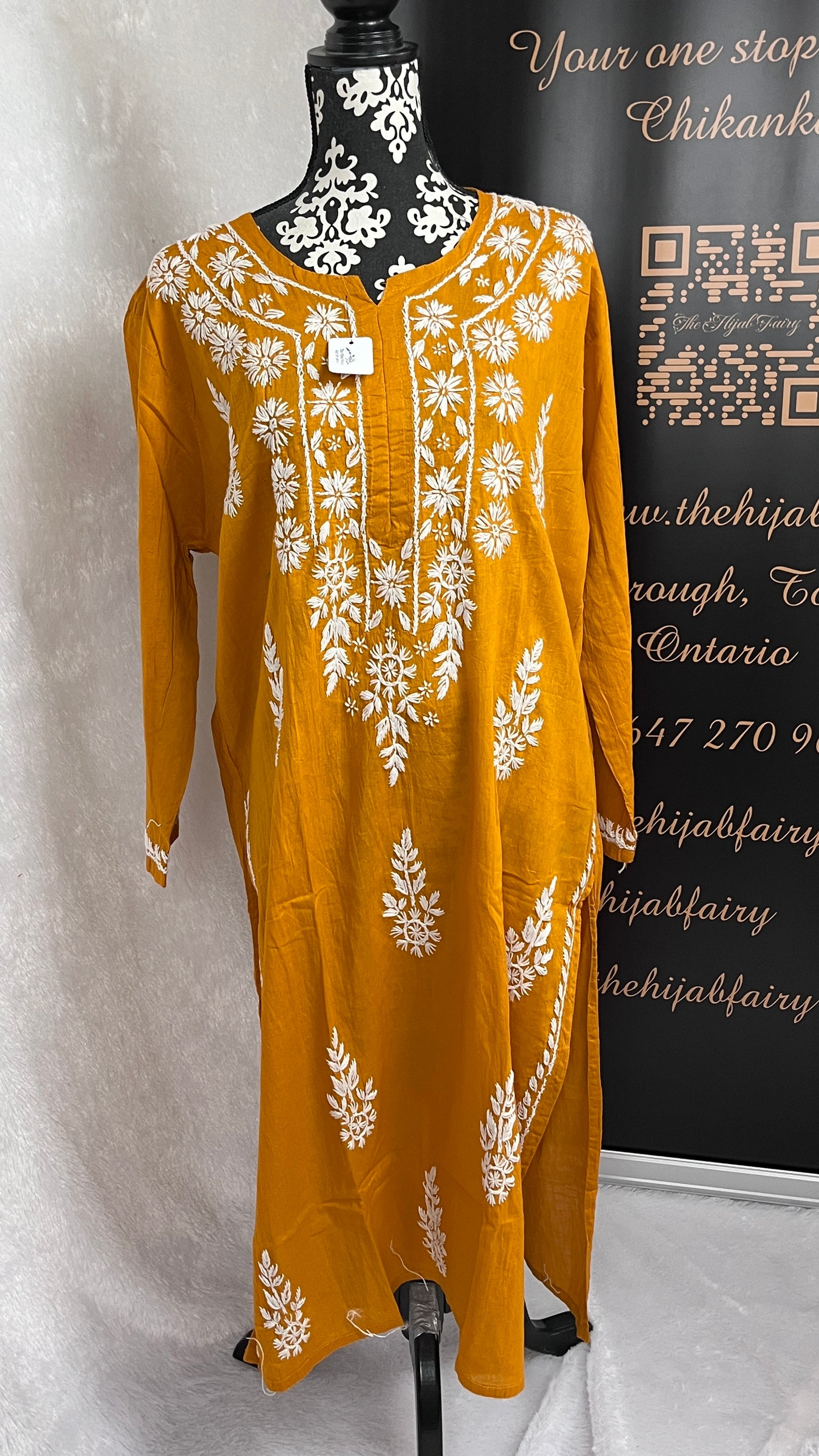 White on Mustard - Cotton Kurta