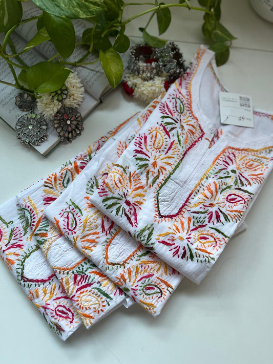 Multi on White - Cotton Kurta