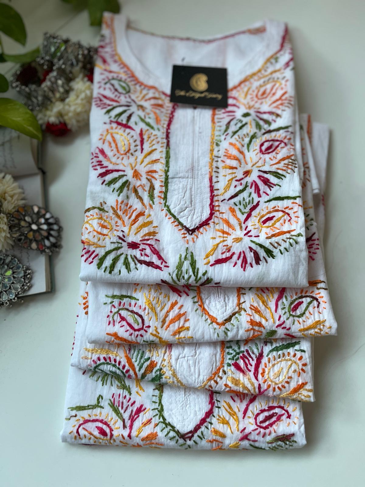 Multi on White - Cotton Kurta