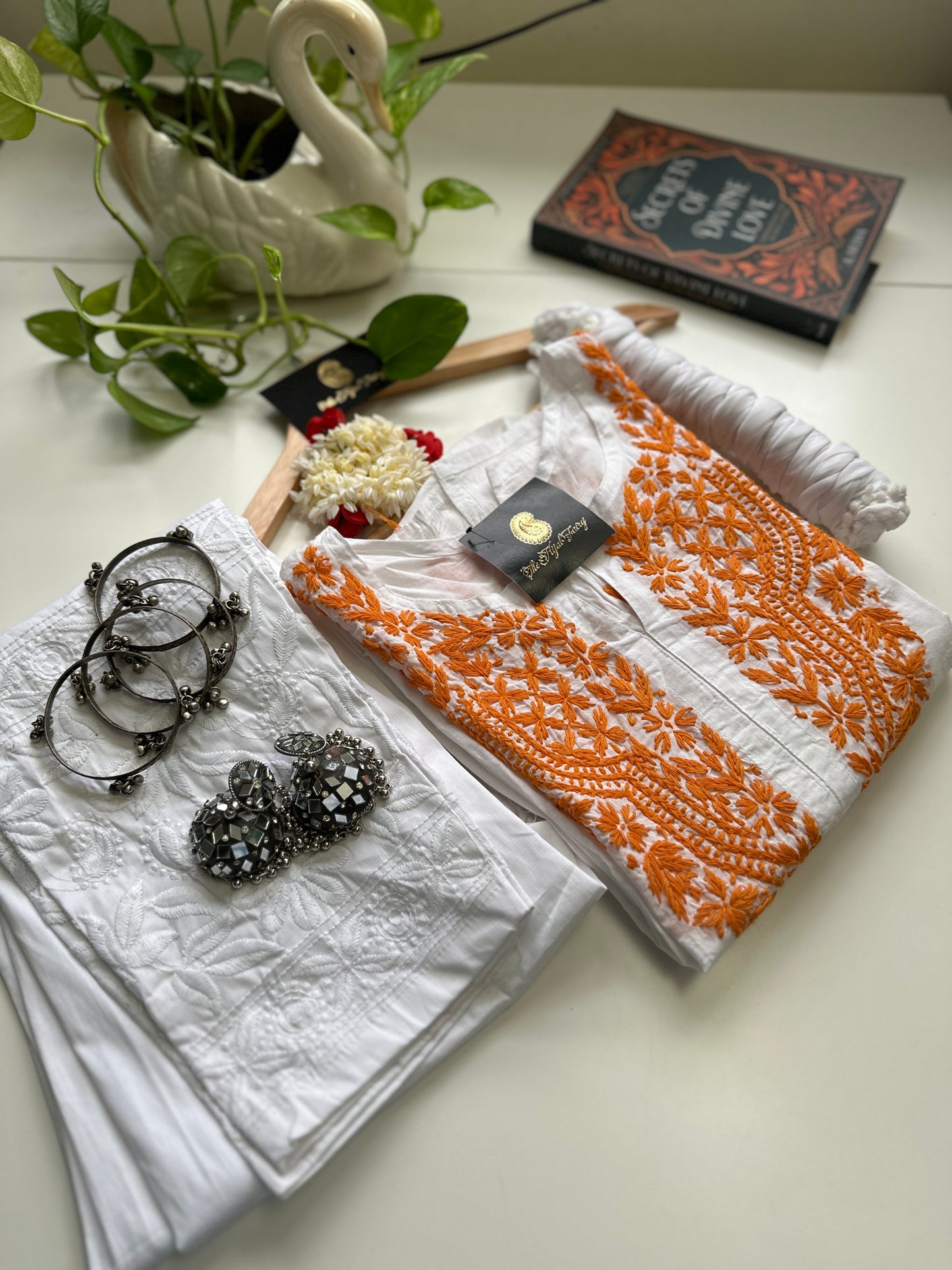 Orange on White - Cotton Kurta