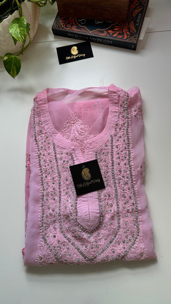 Georgette Stone Kurta- Lilac 1