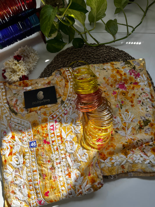 Floral  Yellow - Mulmul Printed Set - 2 Pc