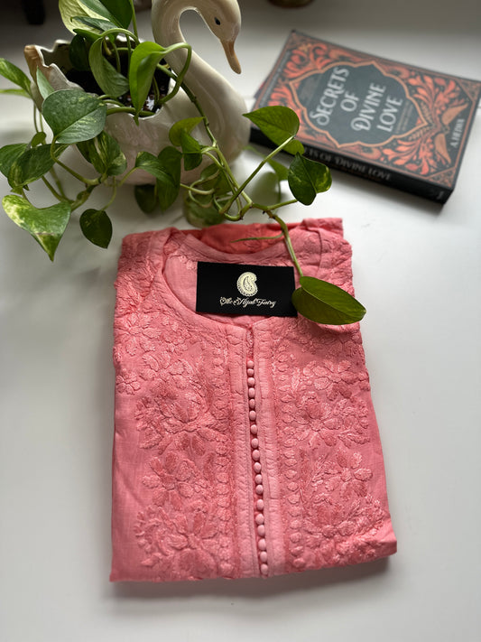 Peach - Ombre Modal Straight Chikankari Kurta