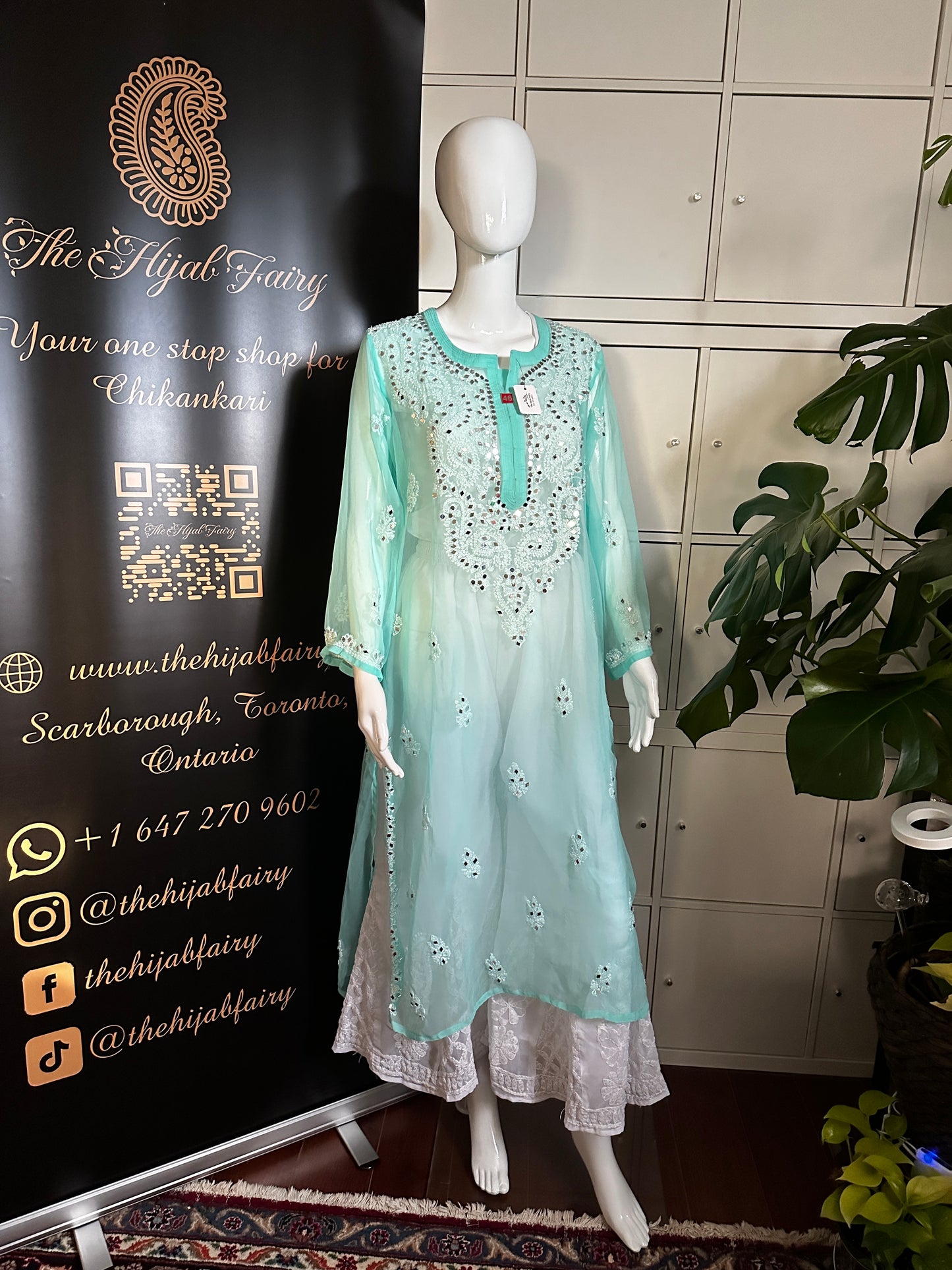 Firozi  - Georgette Mirror Kurta