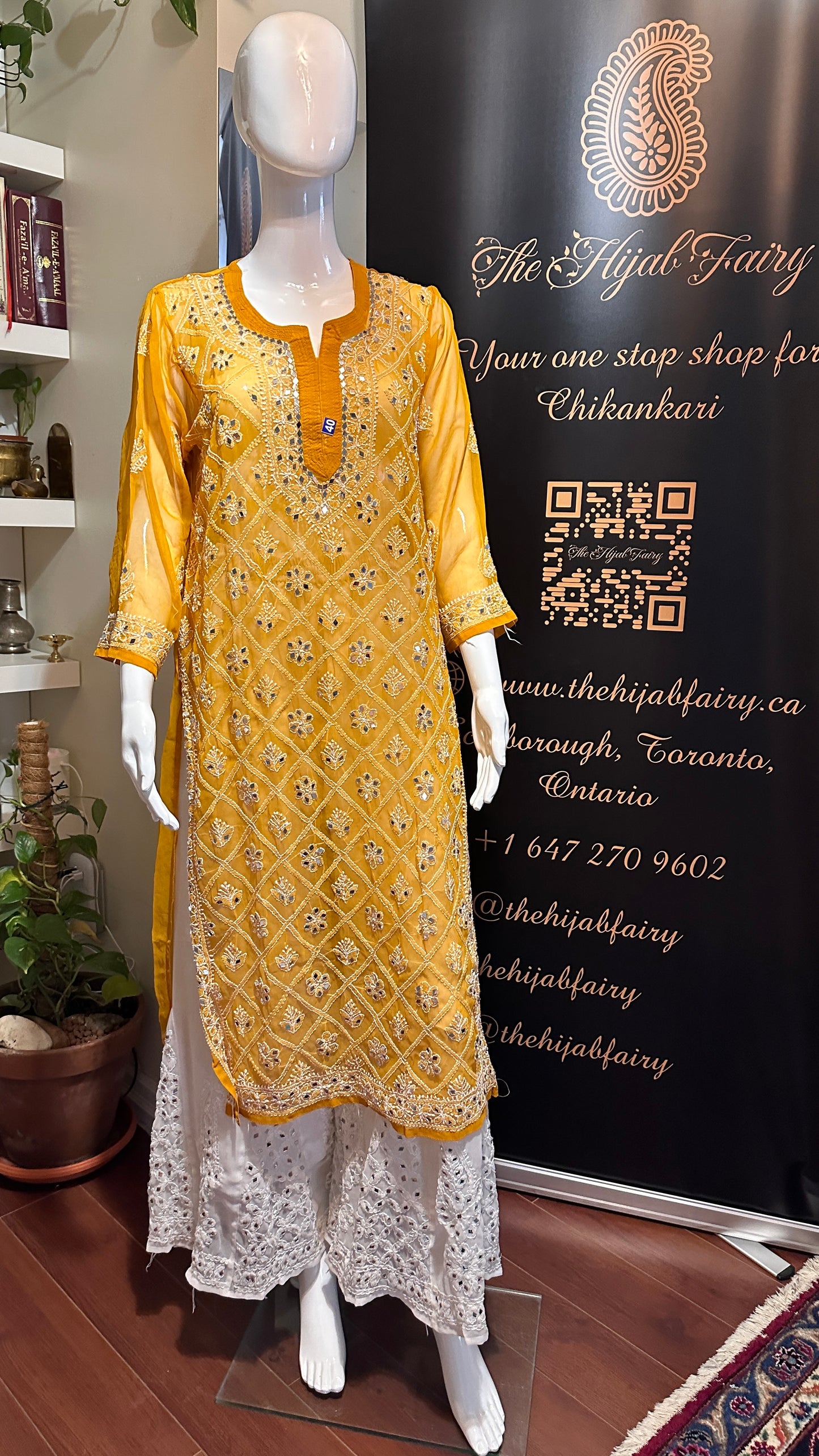 Mustard - Georgette Mirror Kurta