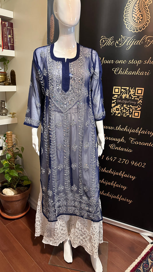 Navy Blue - Georgette Mirror Kurta