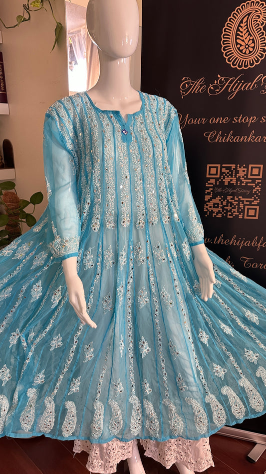 Blue - 56 Kali Georgette Mirror Anarkali