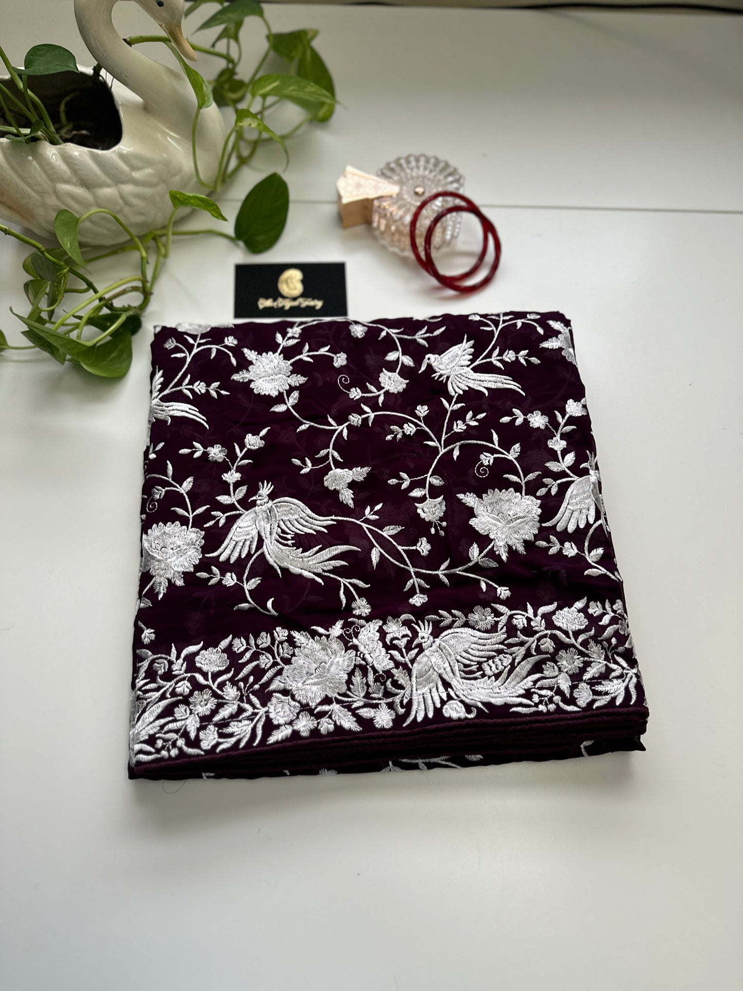 Parsi Gara Premium Dupatta - Wine